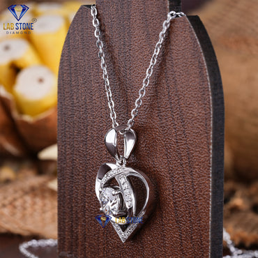 0.919 TDW Round Cut Diamond Heart Pendant with Chain