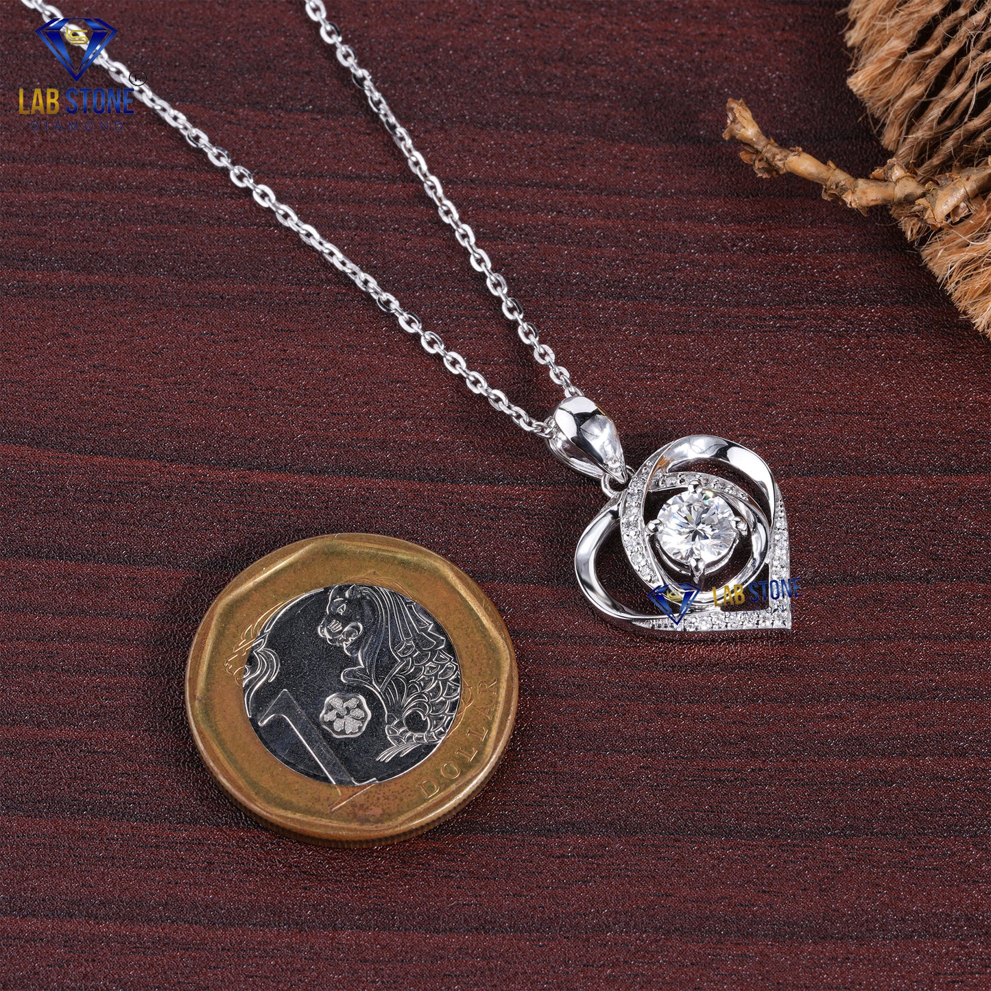 0.919 TDW Round Cut Diamond Heart Pendant with Chain