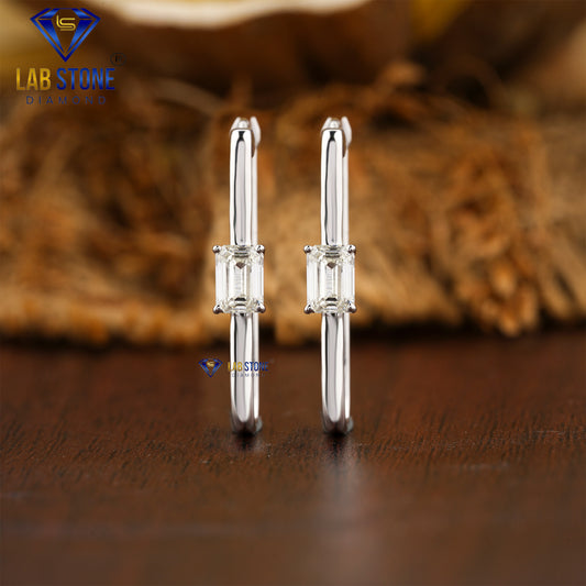 0.64 TDW Emerald Cut Diamond Hoop Earrings