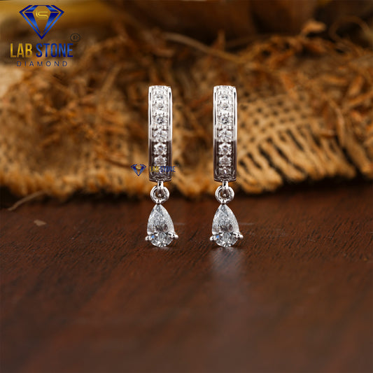 0.88 TDW Round & Pear Cut Diamond Hoop Earrings