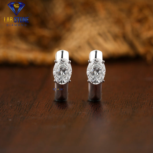 0.90 TDW Oval Cut Diamond Hoop Earrings