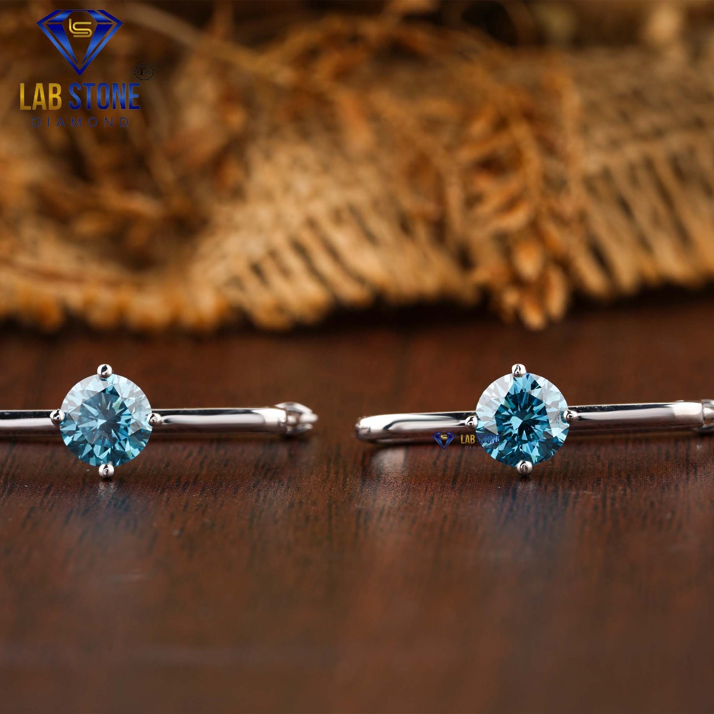 1.40 TDW Blue Round Cut Diamond Hoop Earrings