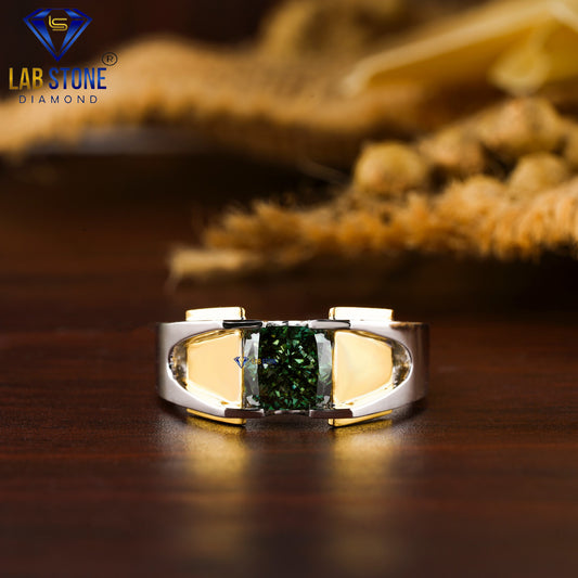 1.65 TDW Fancy Green Cushion Cut Gemstone Solitaire Ring