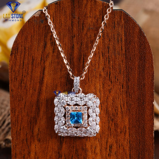 5.25 TDW Fancy Blue Princess, Marquise & Round Cut Diamond Pendant & Earring