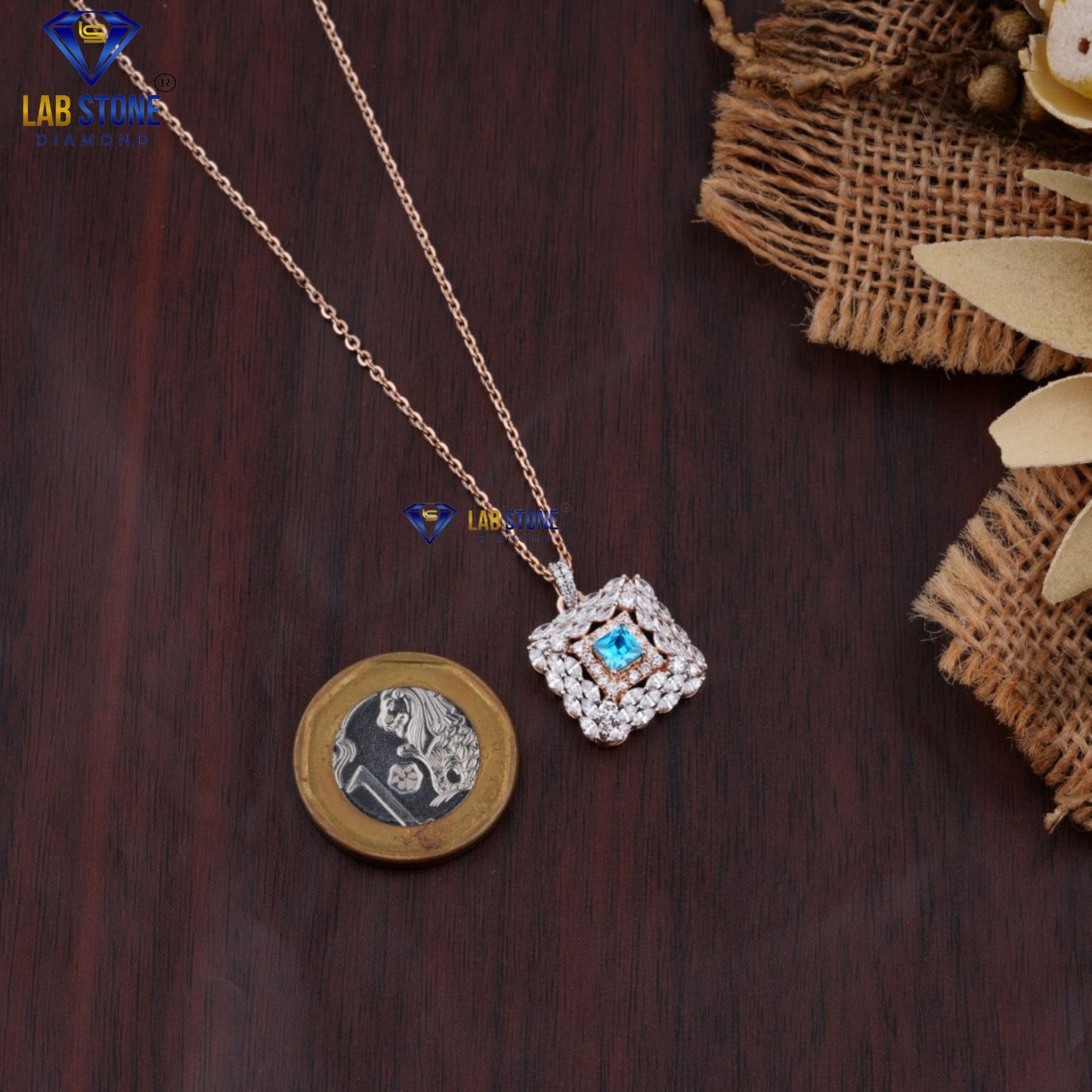 5.25 TDW Fancy Blue Princess, Marquise & Round Cut Diamond Pendant & Earring