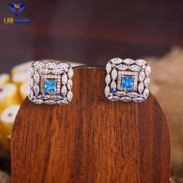 5.25 TDW Fancy Blue Princess, Marquise & Round Cut Diamond Pendant & Earring