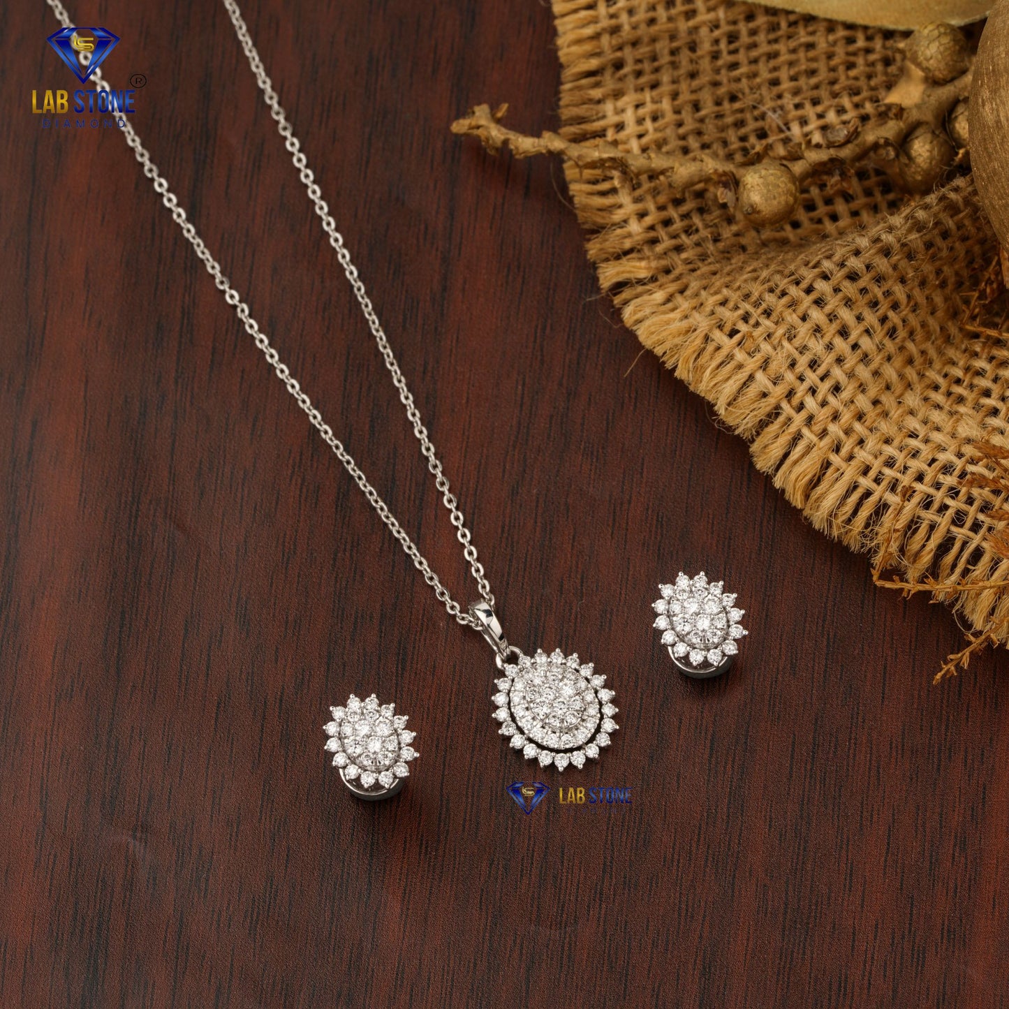 0.871 TDW Round Cut Diamond Pendant & Earring