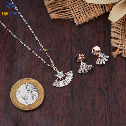 4.88 TDW Kite & Tapered Baguette Cut Diamond Pendant & Earring