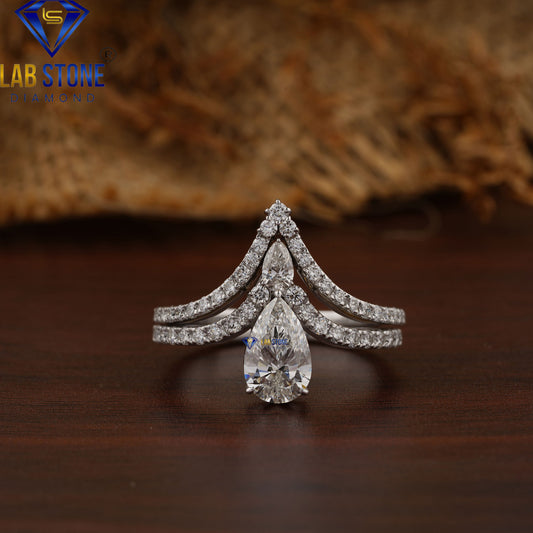 1.821 TDW Pear & Round Cut Diamond Ring with Matching Band