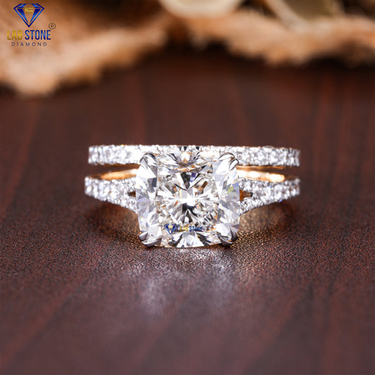 6.04 TDW Cushion & Round Cut Women’s Diamond Ring with Band