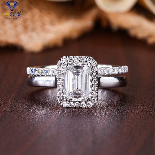 1.89 TDW Emerald & Round Diamond Cut Women’s Ring with Band