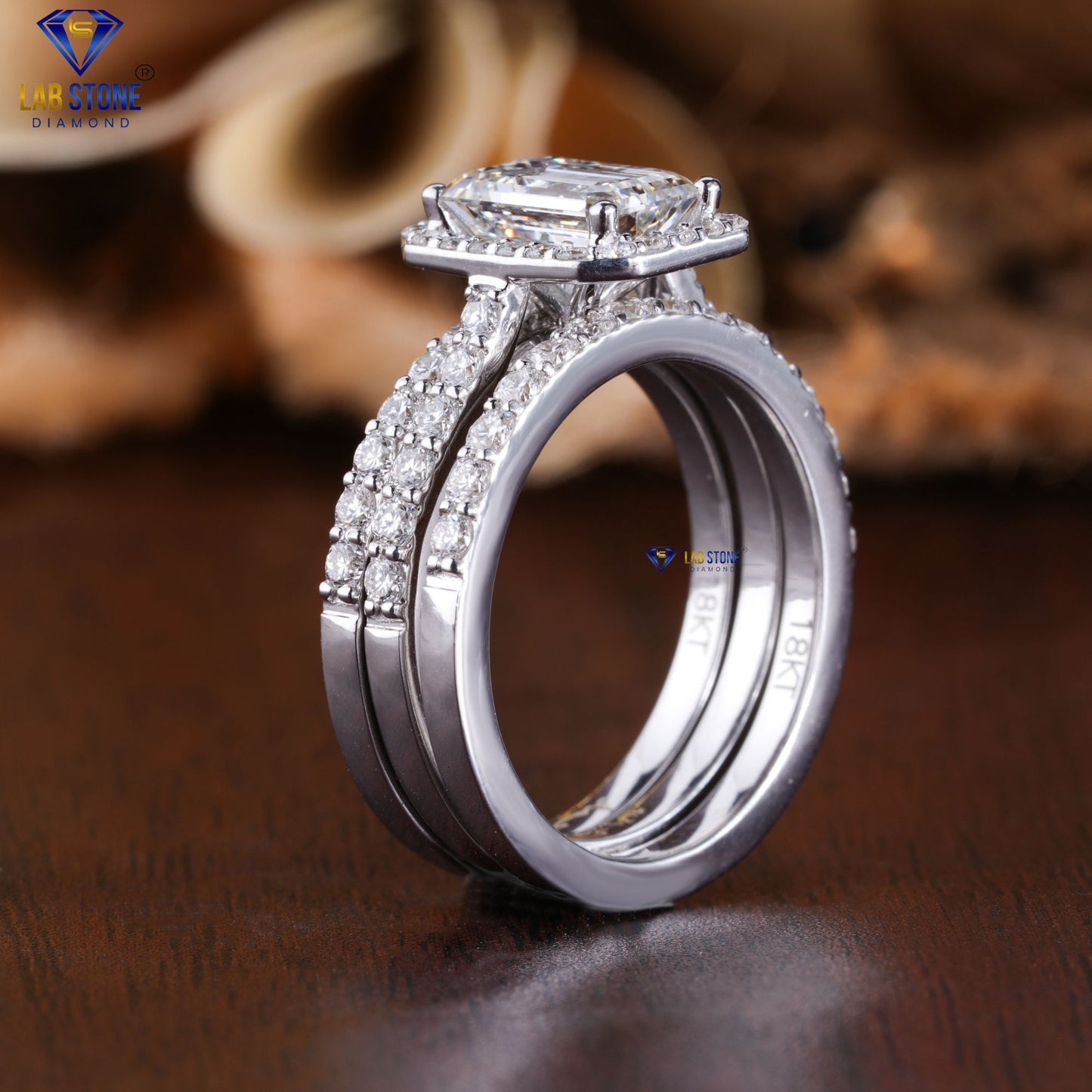 2.21 TDW Emerald & Round Cut Diamond Ring with Band