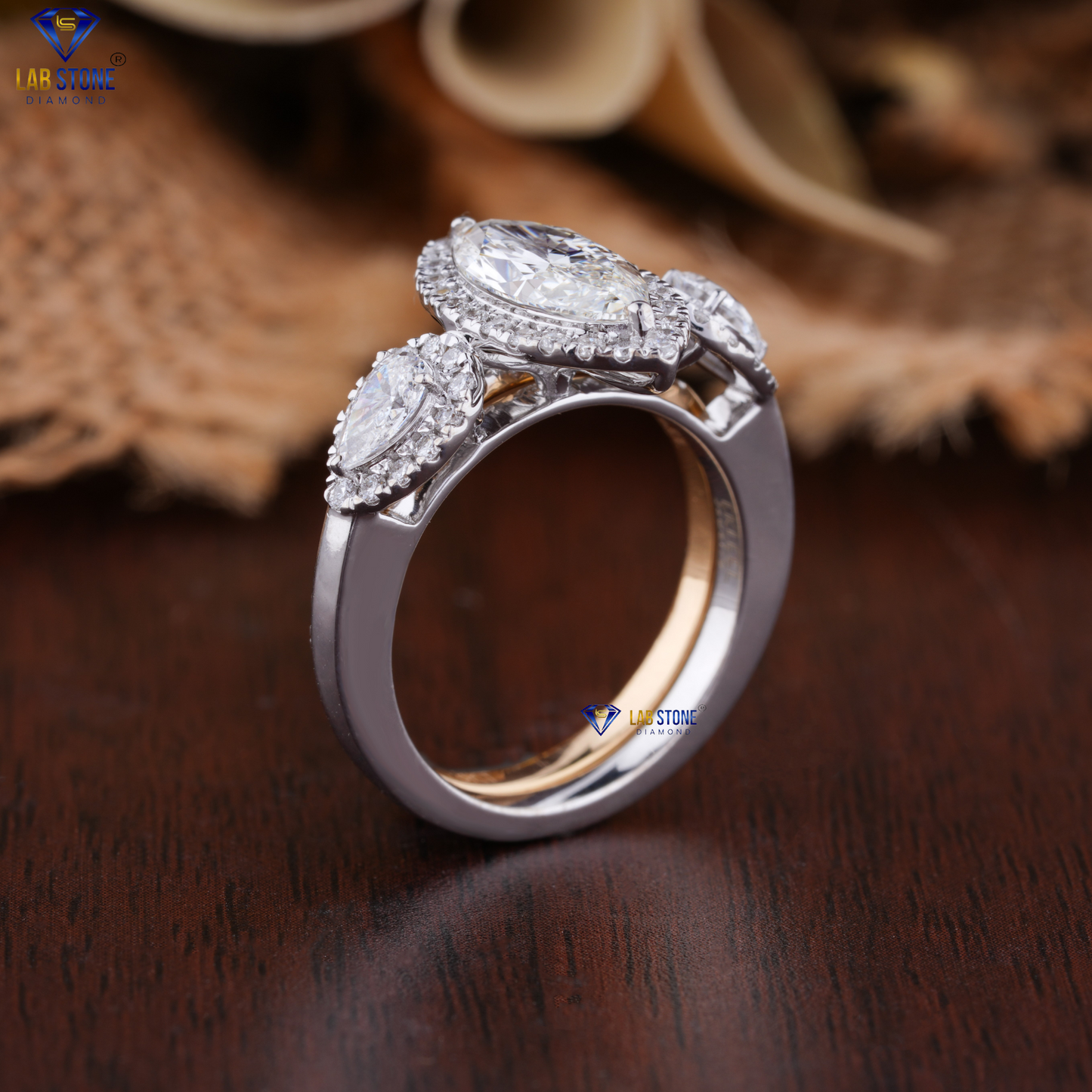 2.09 TDW Marquise, Pear & Round Cut Diamond Ring with Band
