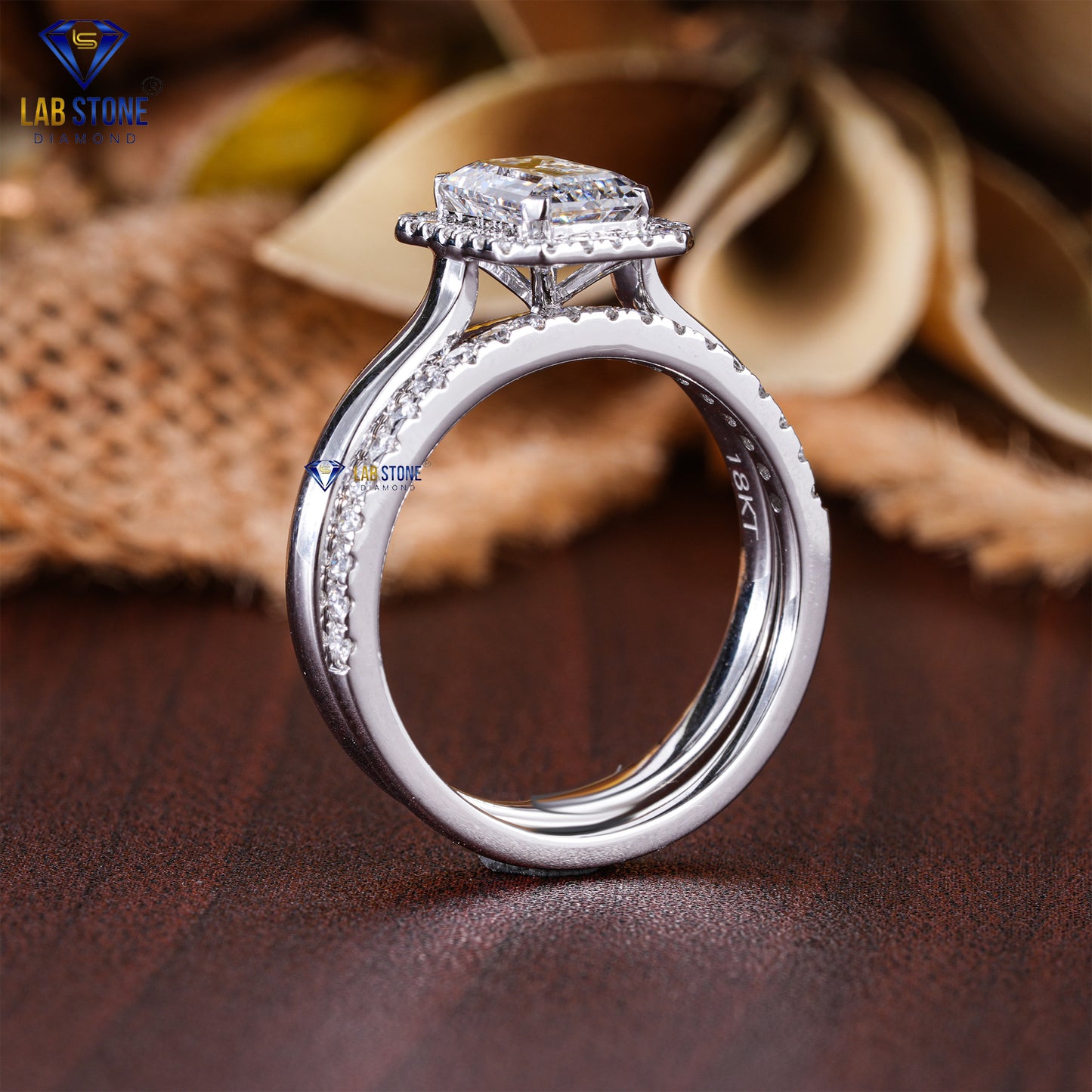 1.89 TDW Emerald & Round Diamond Cut Women’s Ring with Band