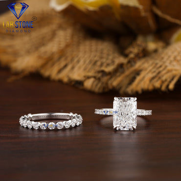 3.82 TDW Radiant & Round Cut Diamond Ring with Matching Band