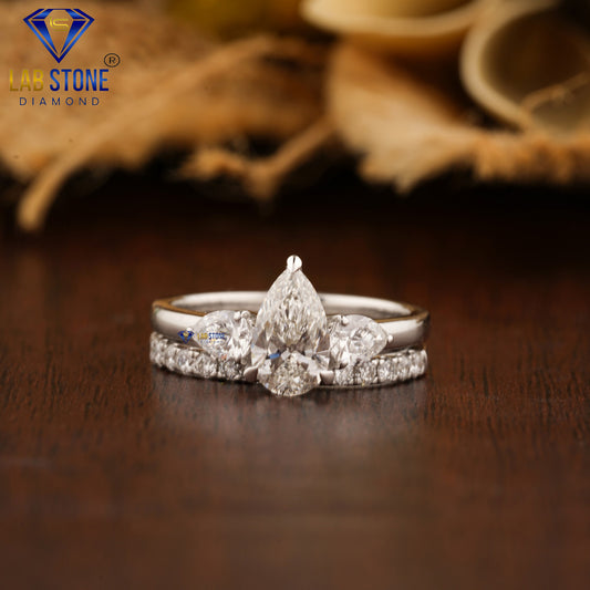 1.17 TDW Pear & Round Cut Diamond Ring with Band for Women