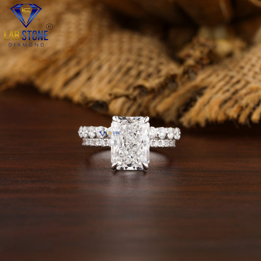 3.82 TDW Radiant & Round Cut Diamond Ring with Matching Band