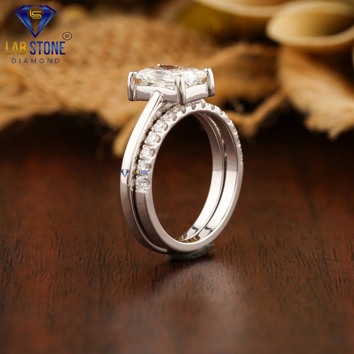 1.70 TDW Radiant & Round Cut Diamond Ring with Band