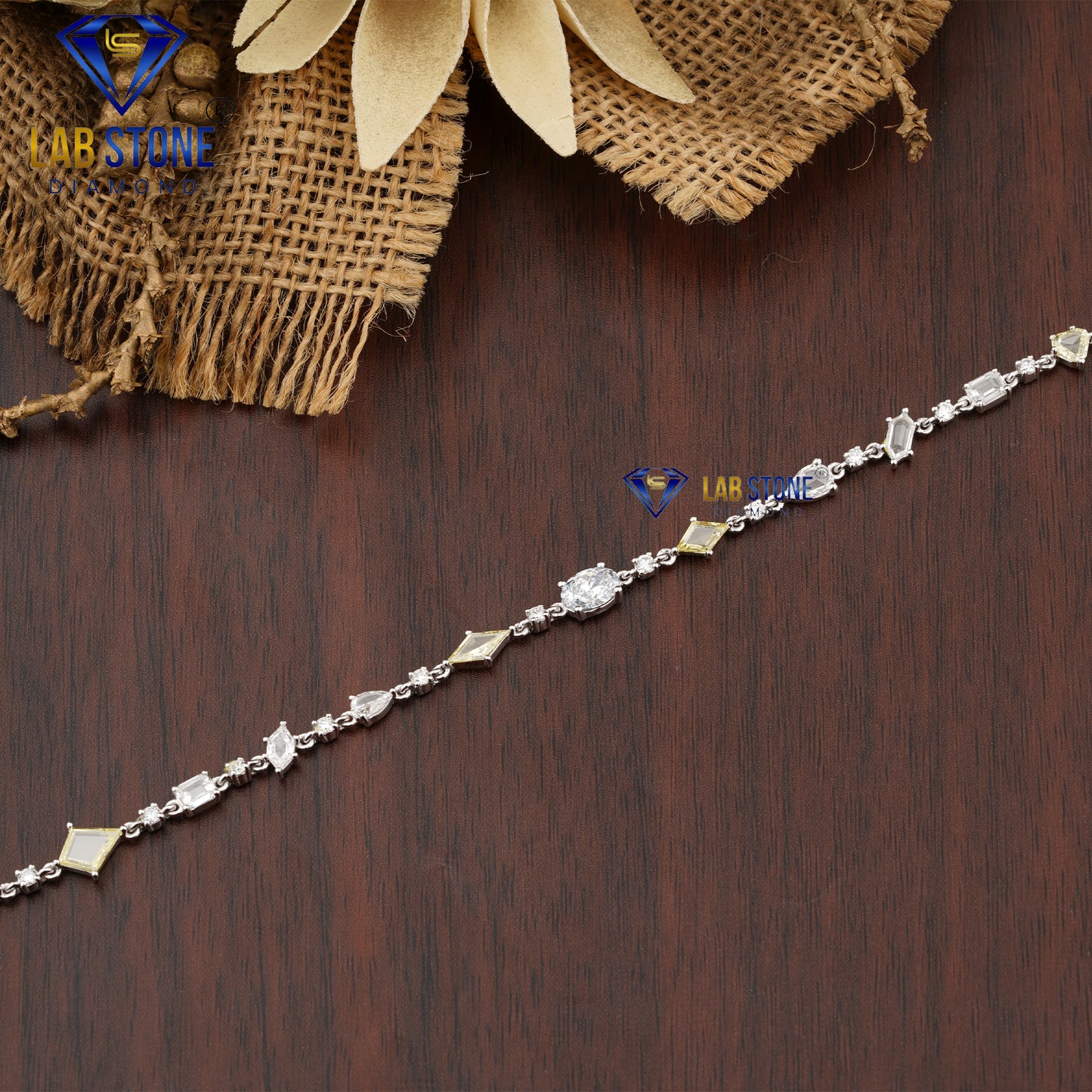 3.76 TDW Light Yellow Rose Cut, Oval & Round Cut Diamond Slider Bracelet