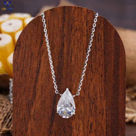 3.11 TDW Pear Cut Diamond Solitaire Pendant with Chain