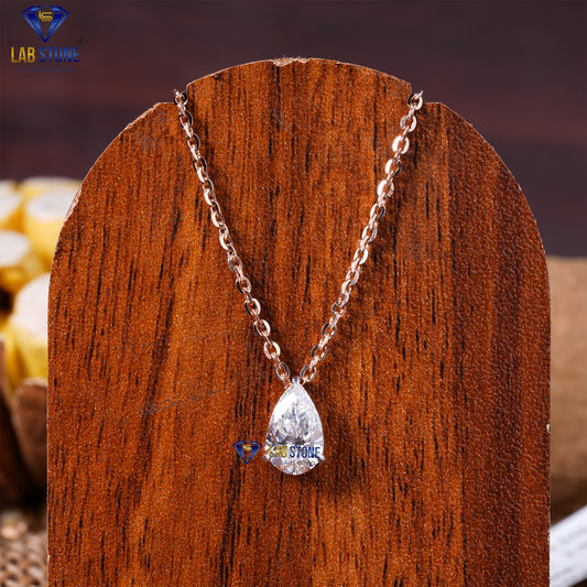 1.09 TDW Pear Cut Diamond Solitaire Pendant with Chain