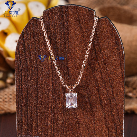 1.30 TDW Emerald Cut Diamond Solitaire Pendant with Chain