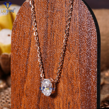 1.07 TDW Oval Cut Diamond Solitaire Pendant with Chain