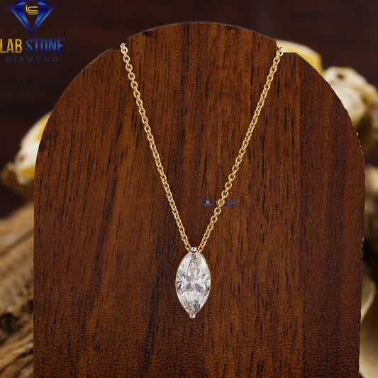 1.02 TDW Marquise Cut Diamond Solitaire Pendant with Chain