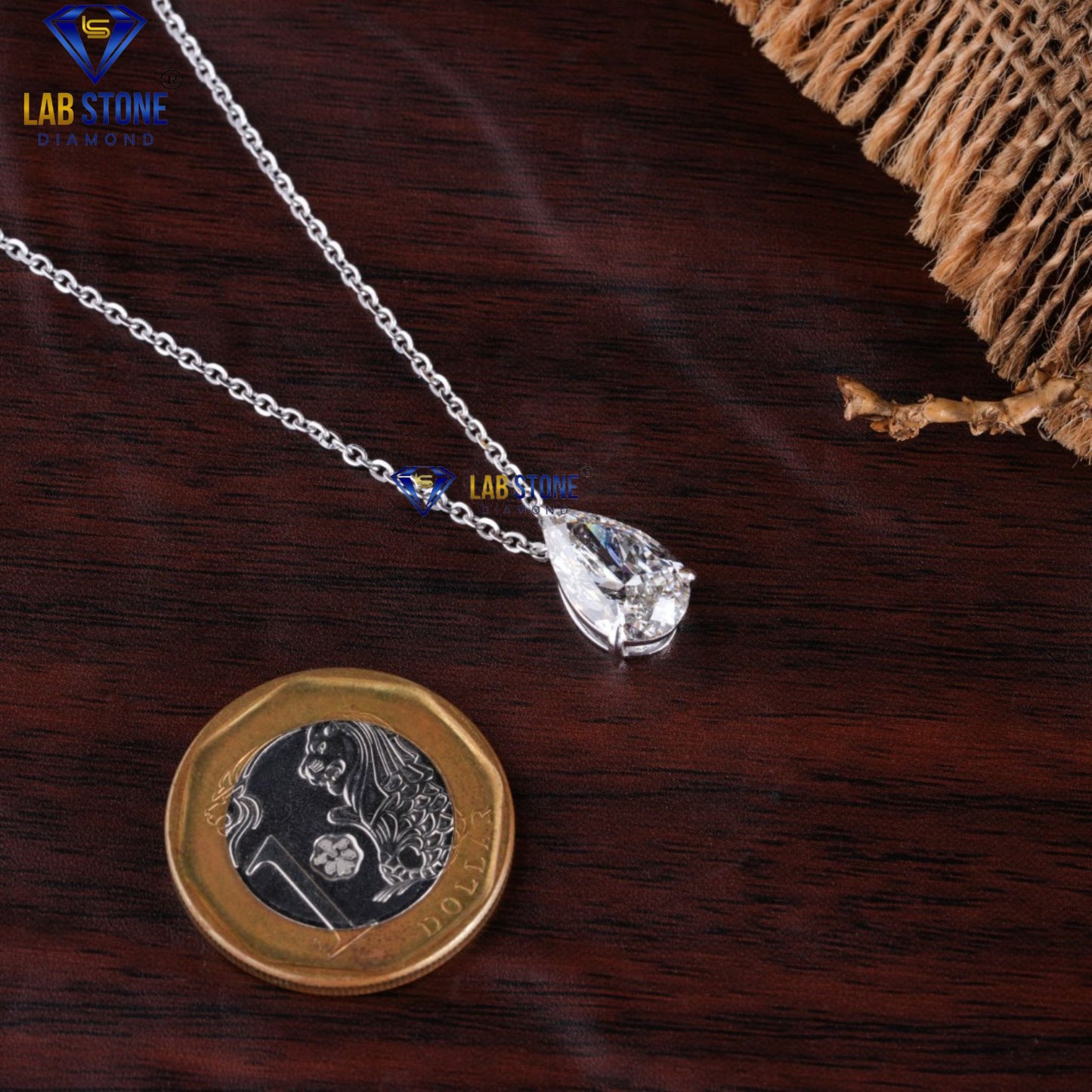 3.11 TDW Pear Cut Diamond Solitaire Pendant with Chain