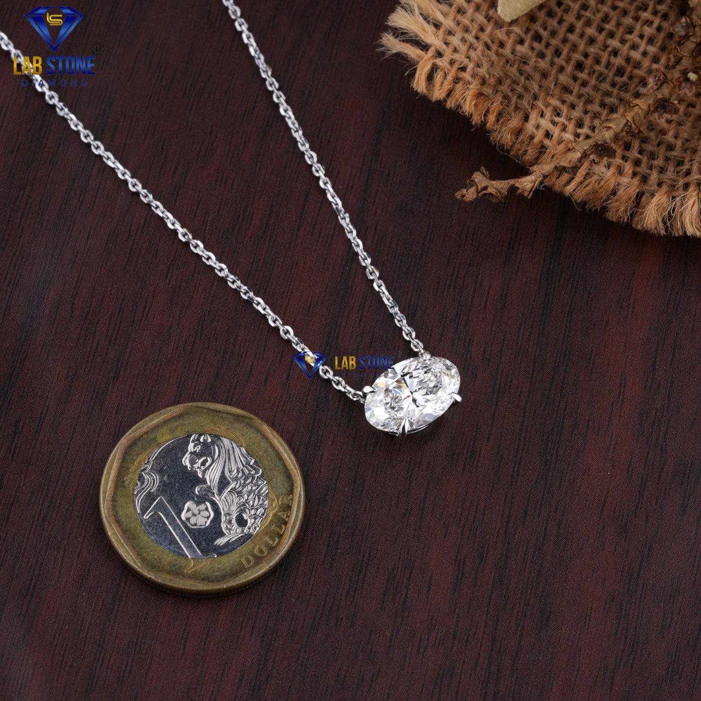 3.52 TDW Oval Cut Diamond Solitaire Pendant with Chain