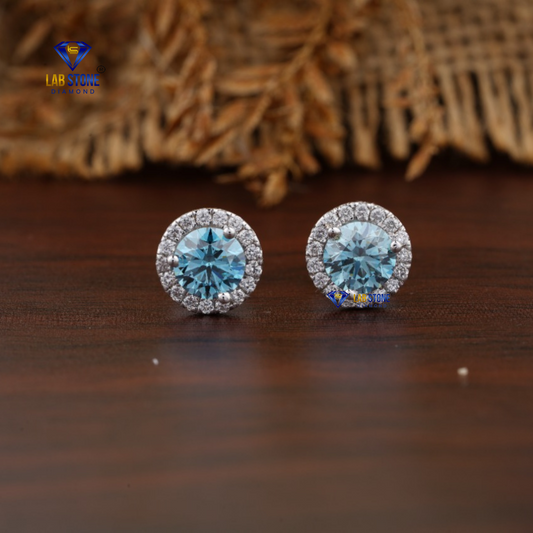 1.32 TDW Blue Round & Round Cut Diamond Stud Earrings