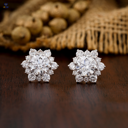2.09 TDW Round Cut Diamond Stud Earrings