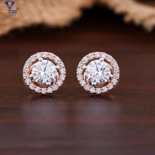 1.58 TDW Round Cut Diamond Stud Earrings