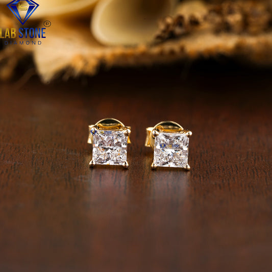 1.35 TDW Princess Cut Diamond Solitaire Stud Earrings