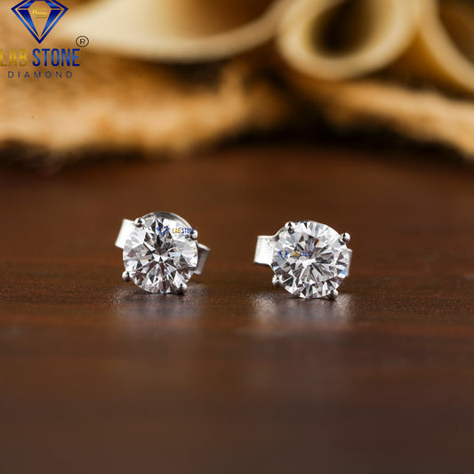 1.68 TDW Round Cut Diamond Solitaire Stud Earrings