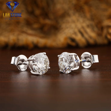 2.09 TDW Round Cut Diamond Stud Earrings