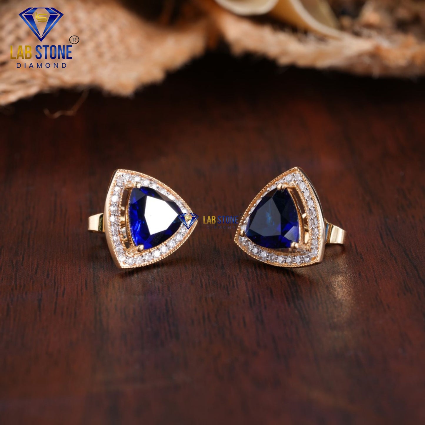 2.63 TDW Trillion shape Sapphire Gemstone & Round Cut Diamond Stud Earrings