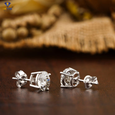 0.97 TDW Round Cut Diamond Solitaire Stud Earring