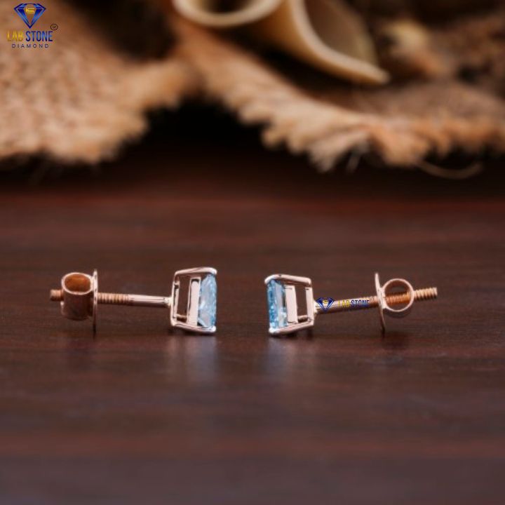 0.69 TDW Fancy Blue Triangle Cut Diamond Stud Earring