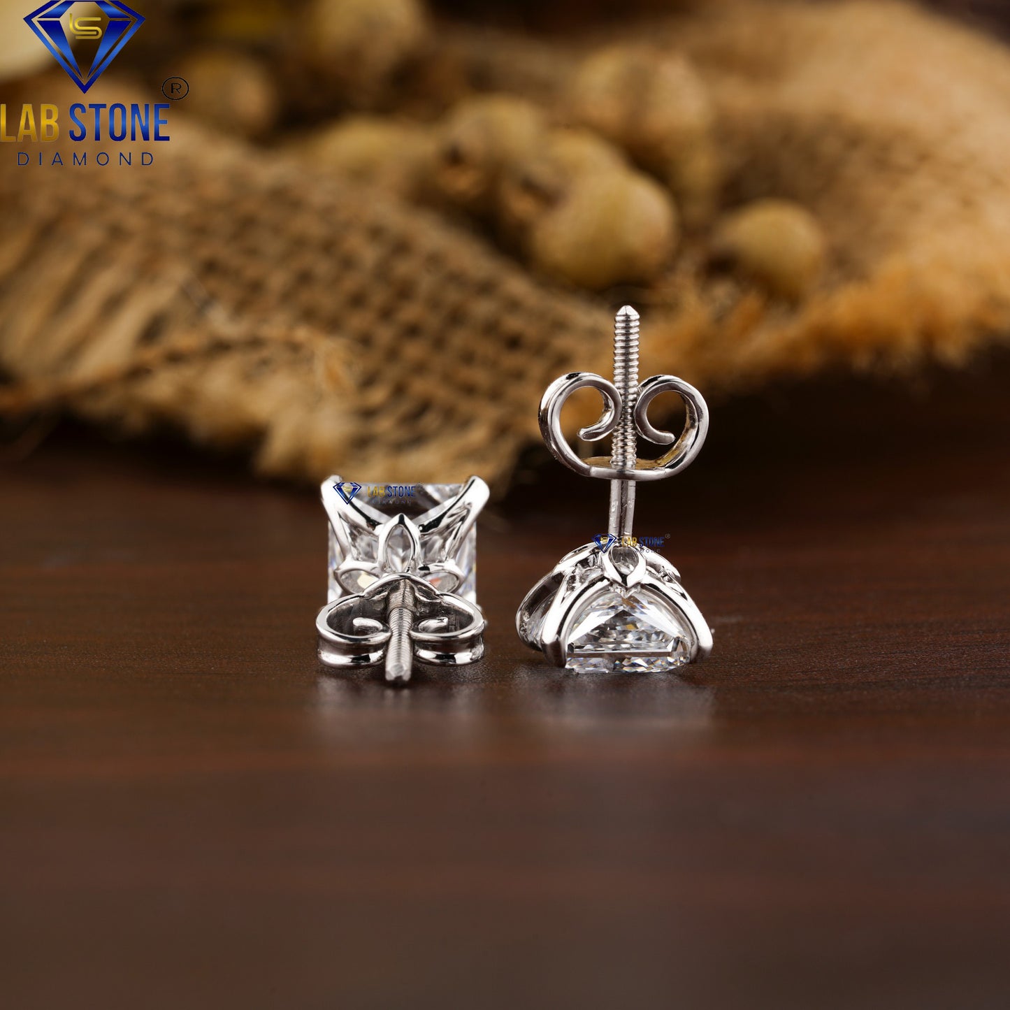 1.35 TDW Princess Cut Diamond Solitaire Stud Earrings