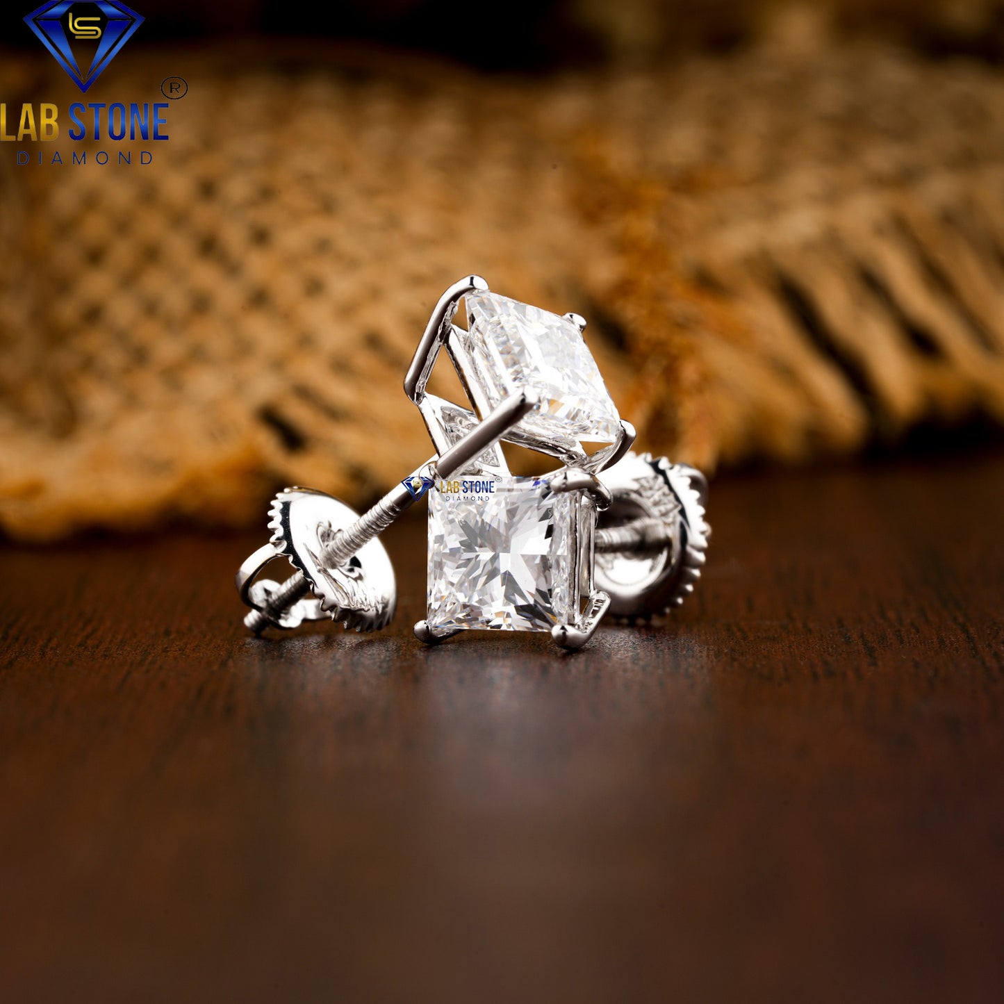 0.55 TDW Princess Cut Diamond Solitaire Stud Earrings