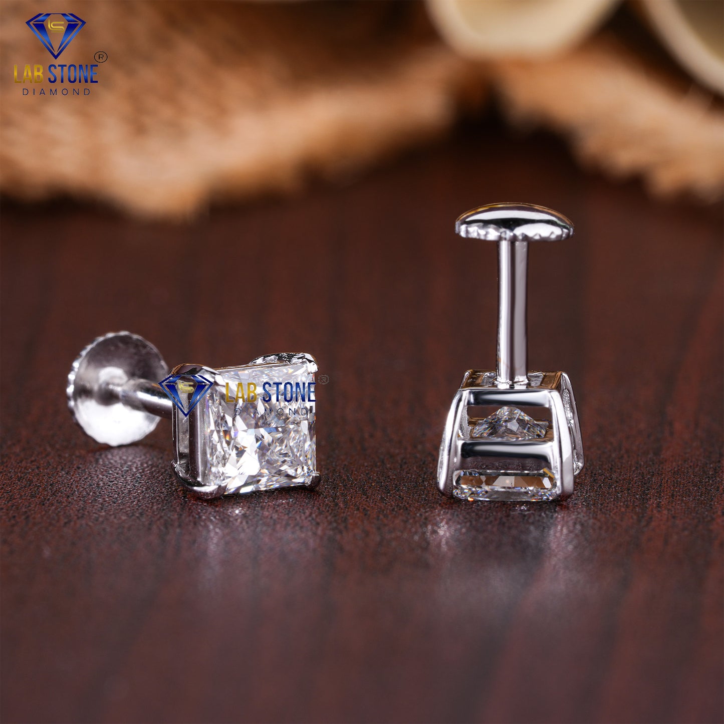 2.00 TDW Princess Cut Diamond Solitaire Stud