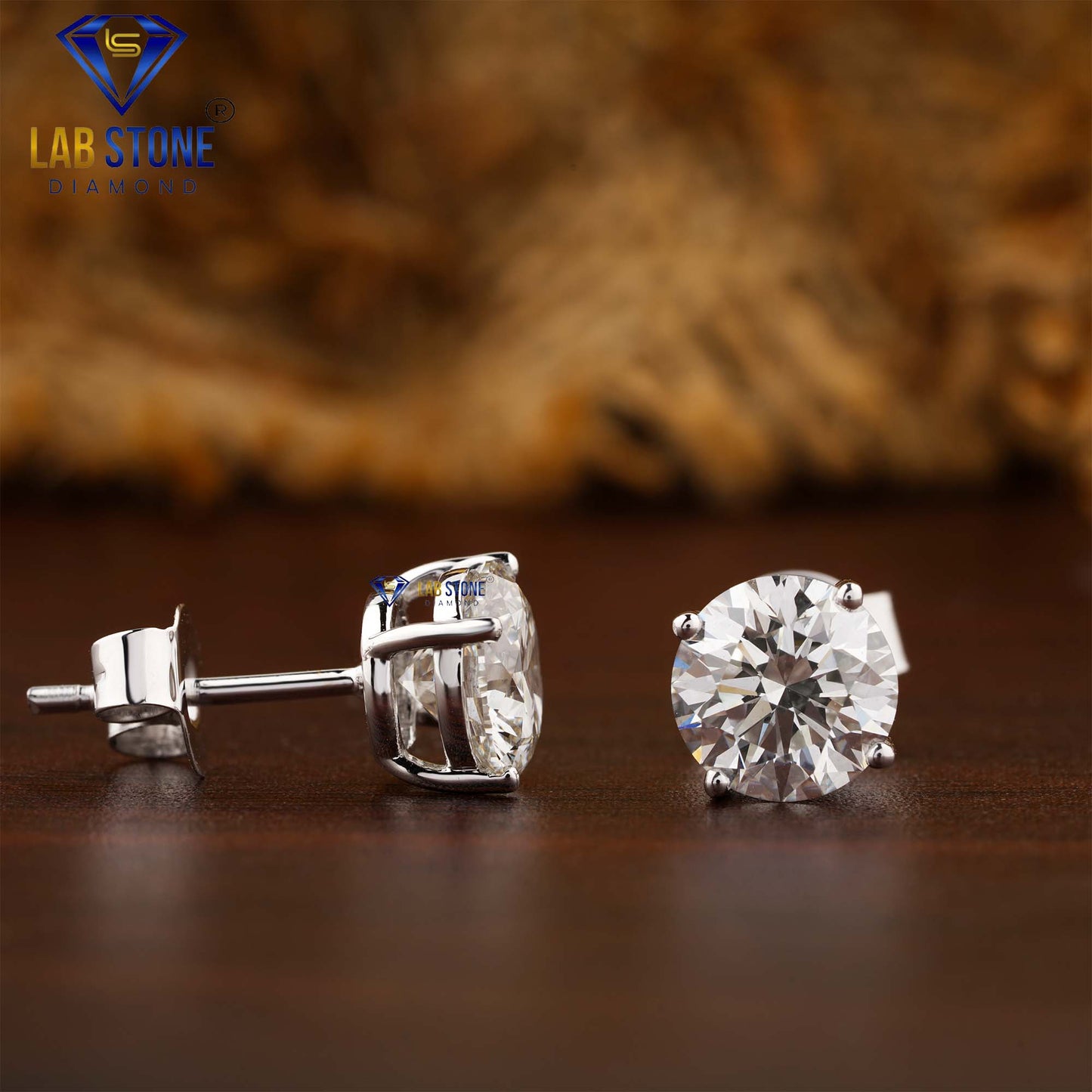 2.09 TDW Round Cut Diamond Stud Earrings