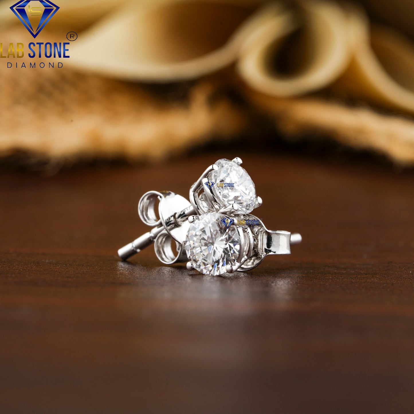 1.68 TDW Round Cut Diamond Solitaire Stud Earrings