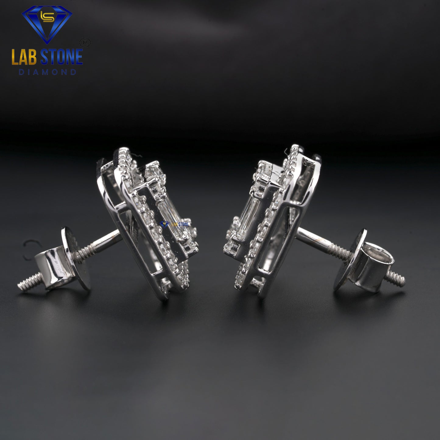 1.55 TDW Baguette & Round Cut Diamond Stud Earrings