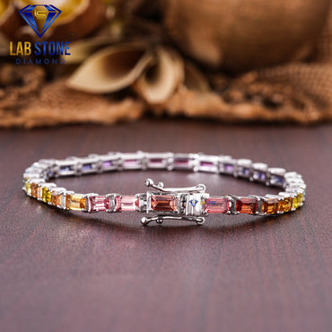 5.70 TDW Baguette Cut Gemstone Women's Tennis Bracelet