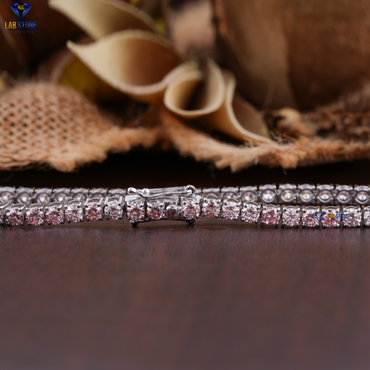 5.78 TDW Pink Round Cut Diamond Tennis Bracelet