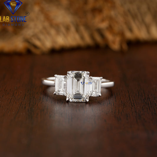 2.10 TDW Emerald & F.P. Round Cut Diamond & Gemstone Three Stone Ring