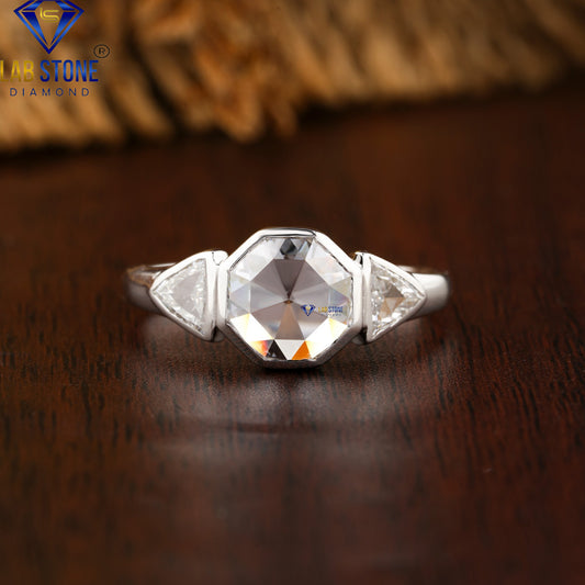 1.35 TDW Hexagon Rose Cut & Triangle Cut Diamond Three Stone Ring