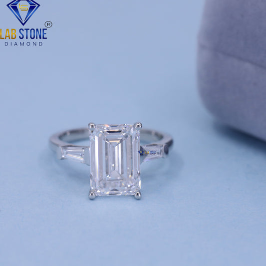 4.82 TDW Emerald & Baguette Cut Women’s Three Stone Diamond Ring